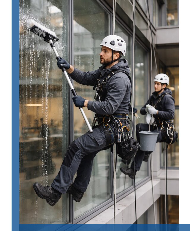 Профессиональная мойка витражей промышленными альпинистами в Тихорецке