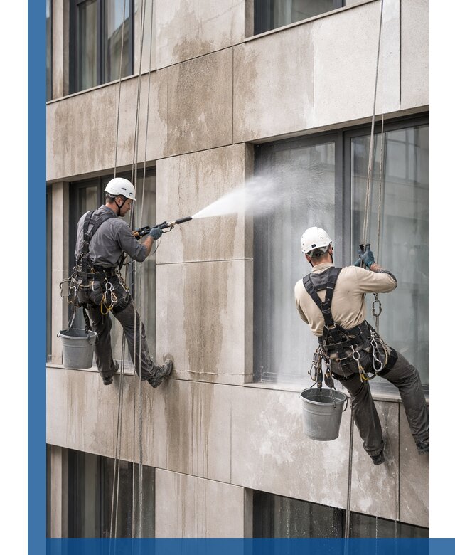 Послестроительная мойка фасада промышленным альпинизмом в Тихорецке