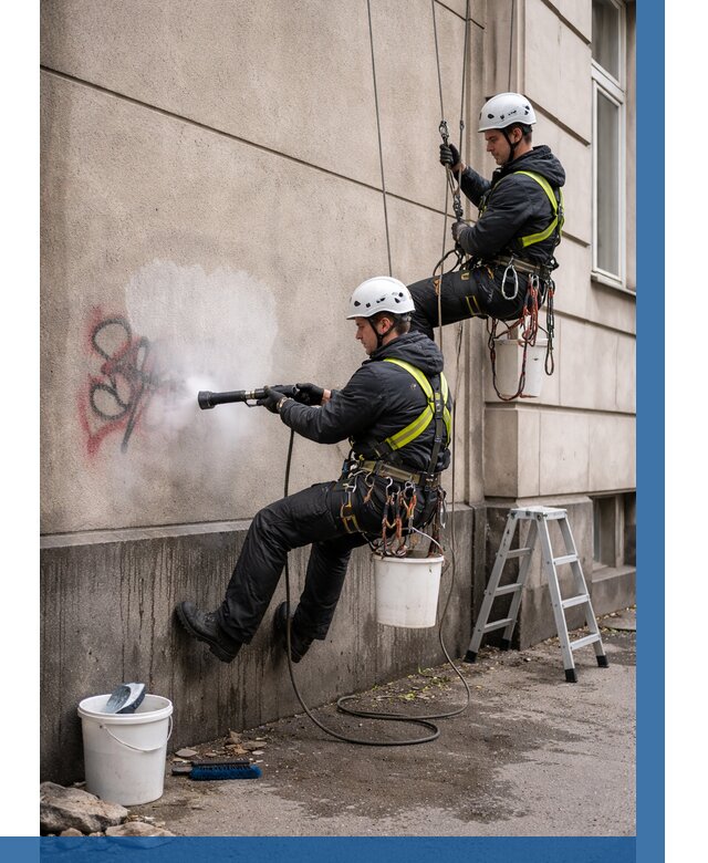 Удаление граффити с фасада в Тихорецке от 4638 р. | ВЫСОТНИК-Тхр