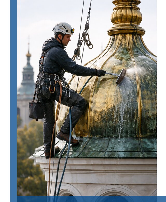 Профессиональная мойка куполов и шпилей высотными альпинистами в Тихорецке