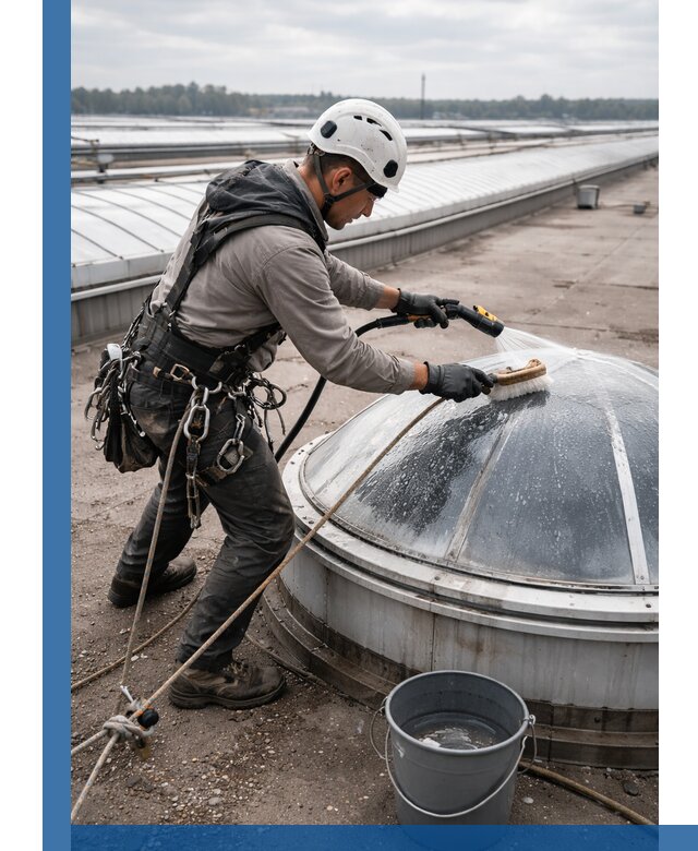 Мойка зенитных фонарей на кровле для промышленных объектов в Тихорецке