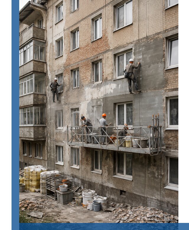 Капитальный ремонт фасада в Тихорецке с восстановлением и гидроизоляцией