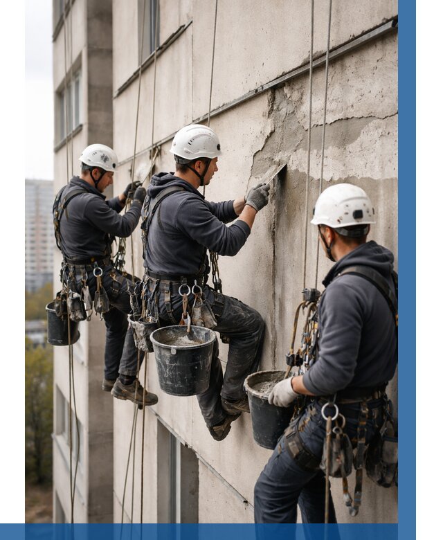 Ремонт бетонных элементов фасада в Тихорецке от 2577 р. | ВЫСОТНИК-Тхр