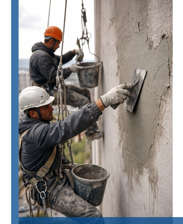 Штукатурка фасада на высоте в Тихорецке профессиональные работы