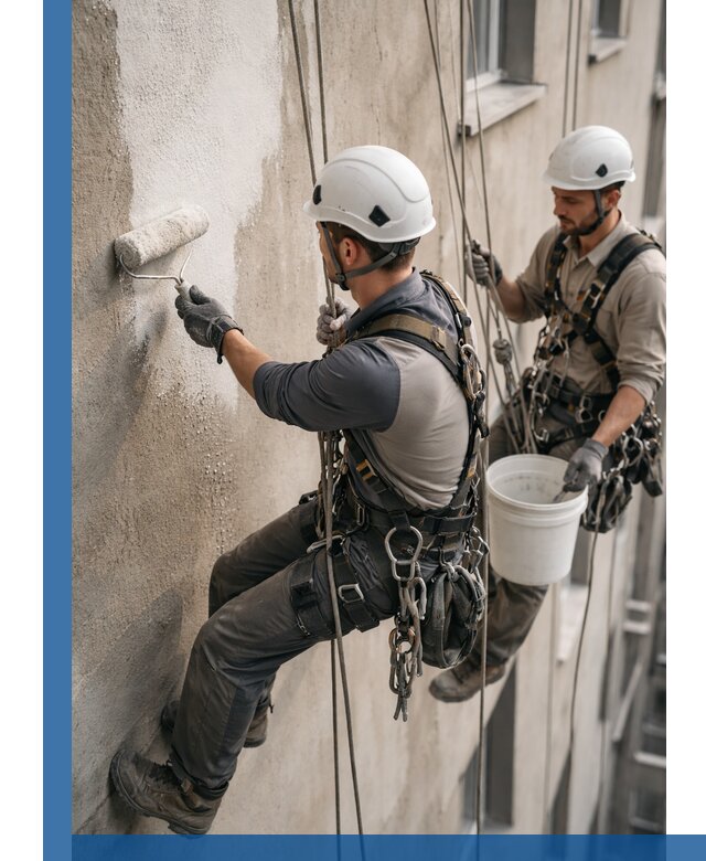 Грунтовка фасада на высоте в Тихорецке промышленными альпинистами