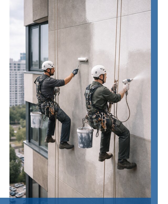 Покраска фасада альпинистами в Тихорецке от 309 р. | ВЫСОТНИК-Тхр