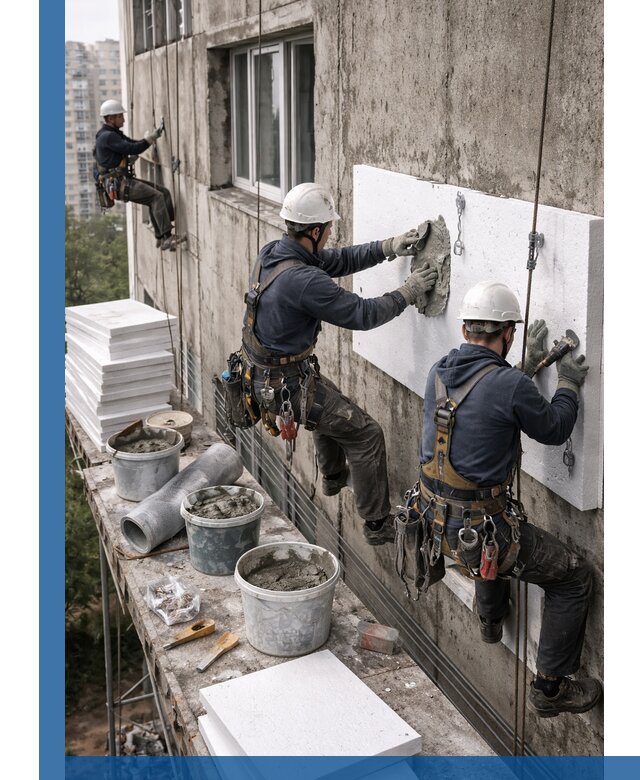 Утепление фасада пенополистиролом в Тихорецке под ключ