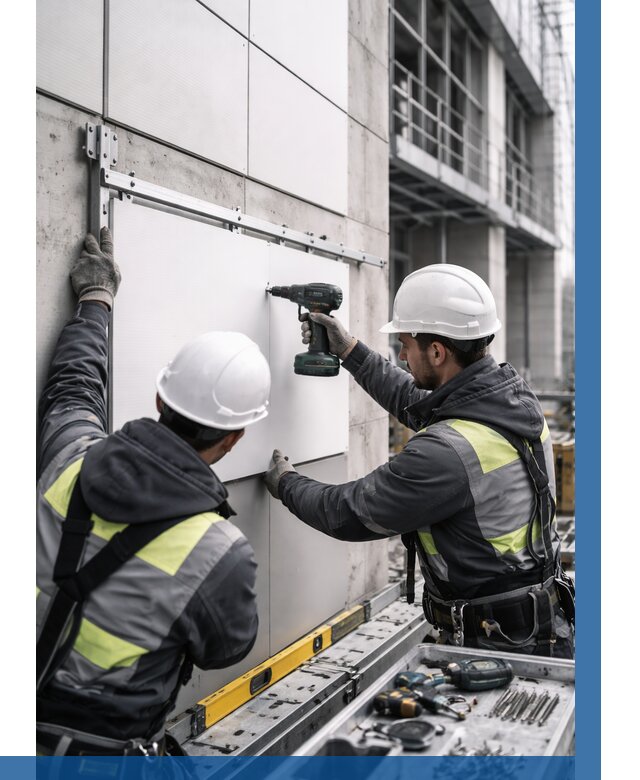 Монтаж композитных панелей фасада в Тихорецке от 2577 р. | ВЫСОТНИК-Тхр