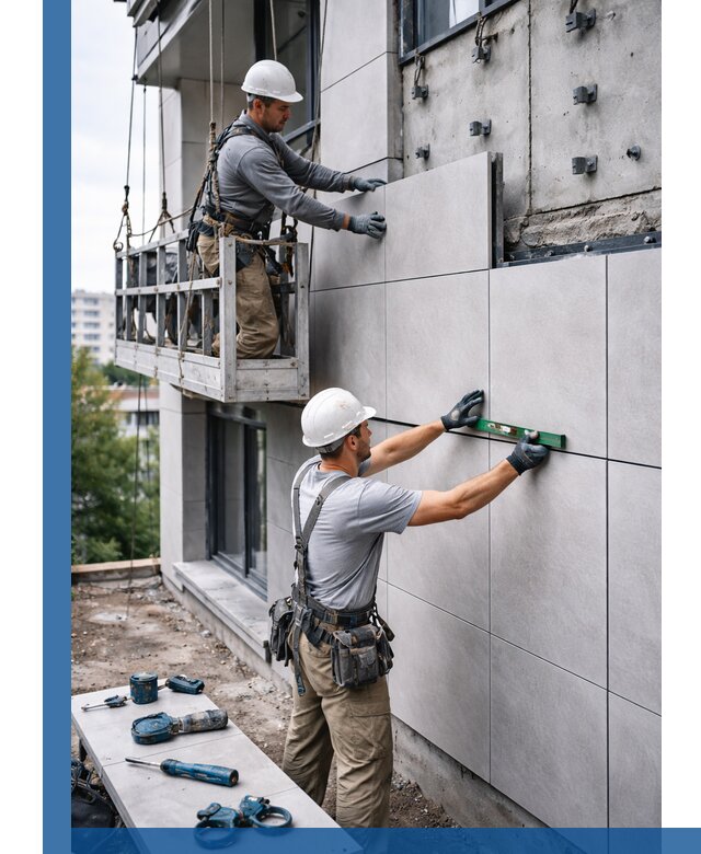 Монтаж керамогранита на фасад в Тихорецке под ключ с гарантией качества