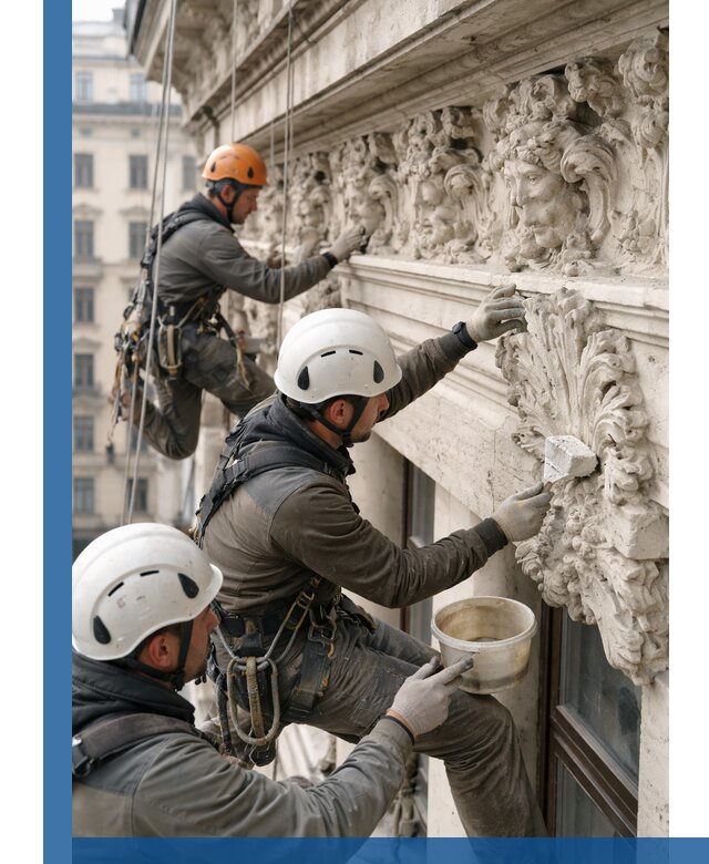 Реставрация фасадной лепнины с высотными работами в Тихорецке