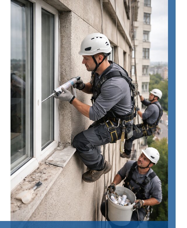 Герметизация оконных швов снаружи в Тихорецке от 1546 р. | ВЫСОТНИК-Тхр