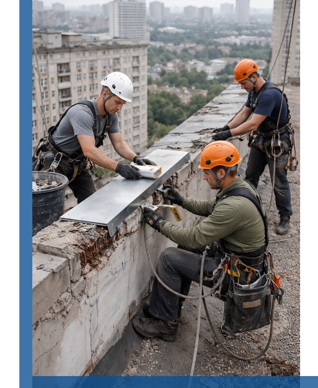 Ремонт парапета на кровле в Тихорецке, высотные работы с гарантией