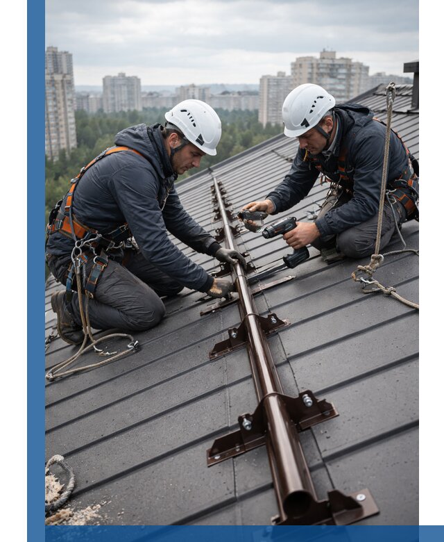 Монтаж снегозадержателей на кровле зданий в Тихорецке под ключ