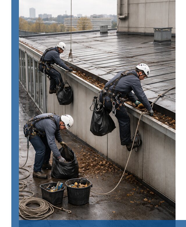 Очистка кровли по периметру в Тихорецке силами промышленных альпинистов