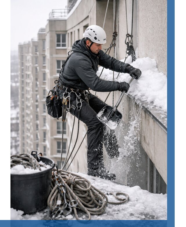 Очистка карнизов от снега в Тихорецке от 309 р. | ВЫСОТНИК-Тхр