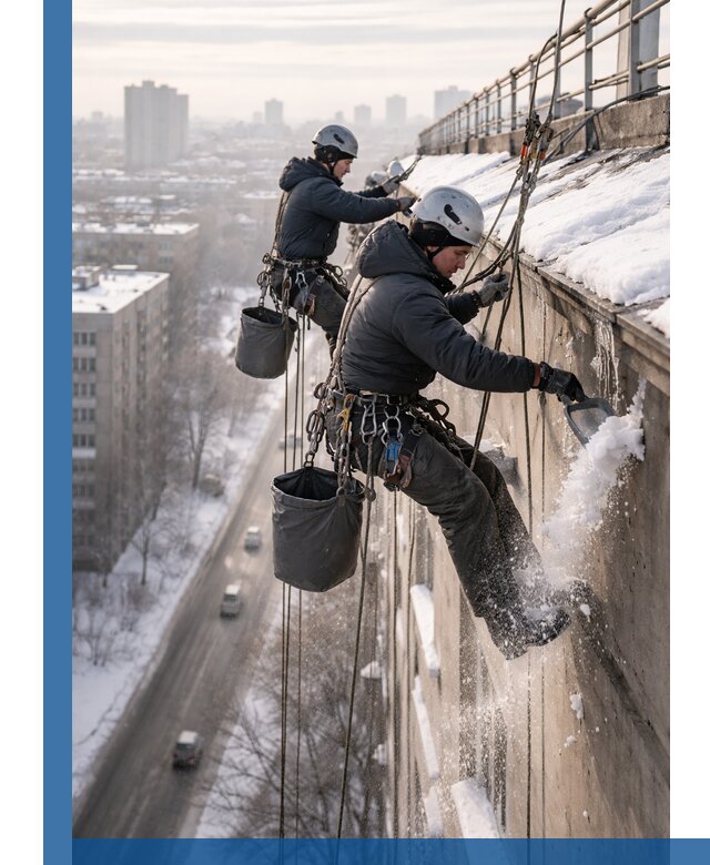 Очистка карнизов от снега в Тихорецке профессионально и безопасно