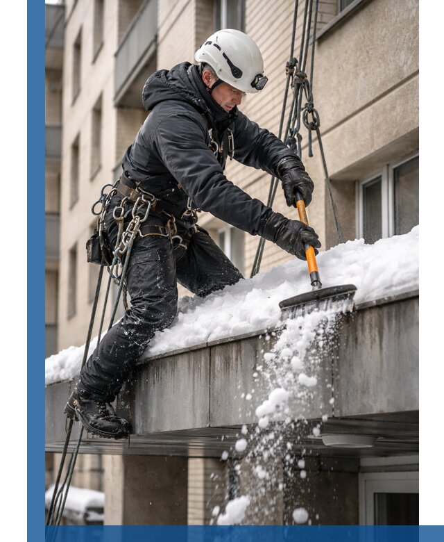 Очистка козырьков от снега в Тихорецке круглогодично безопасно