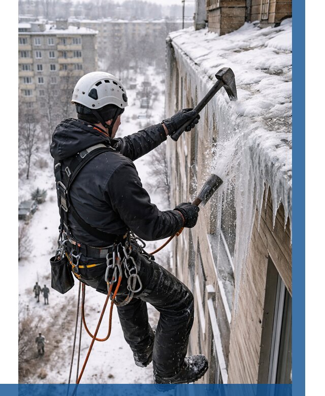 Сбивание сосулек с крыши в Тихорецке по цене от 4638 р. | ВЫСОТНИК-Тхр