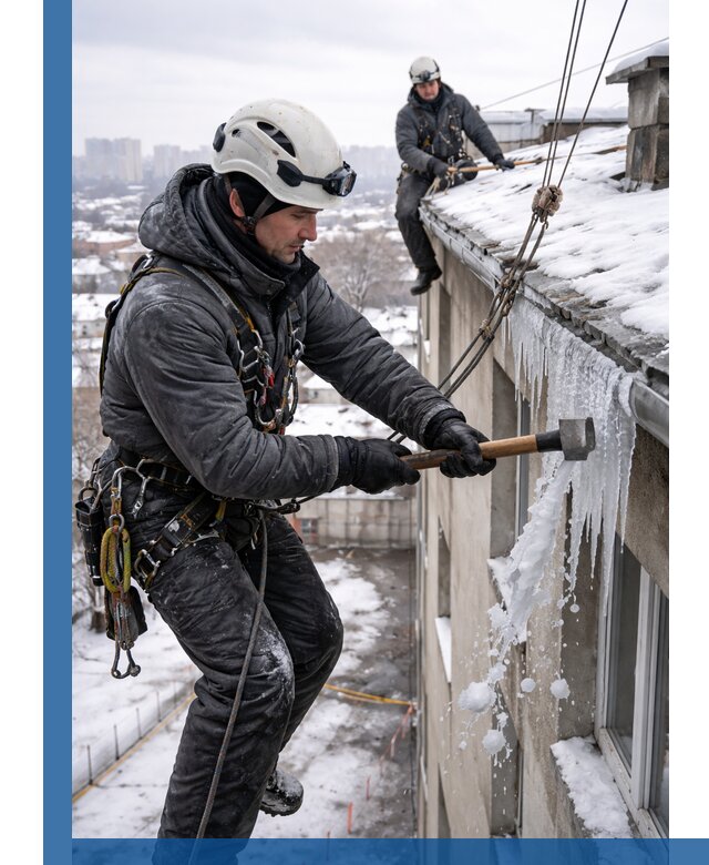 Сбивание и удаление сосулек с крыши в Тихорецке безопасно