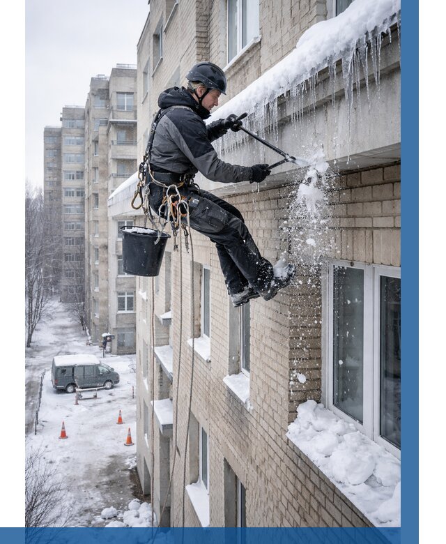 Удаление наледи с карнизов в Тихорецке от 361 р. | ВЫСОТНИК-Тхр