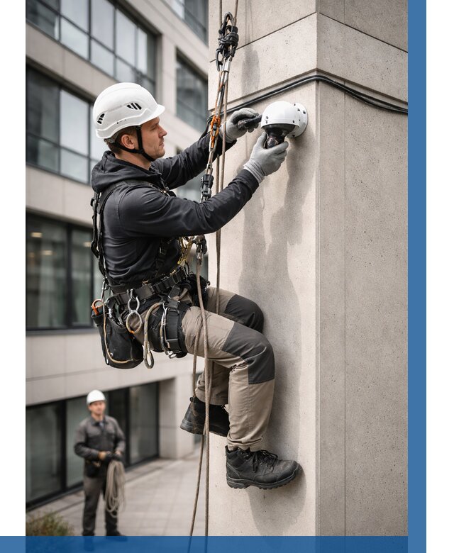 Монтаж камер видеонаблюдения на фасаде в Тихорецке от 8761 р.-ВЫСОТНИК-Тхр