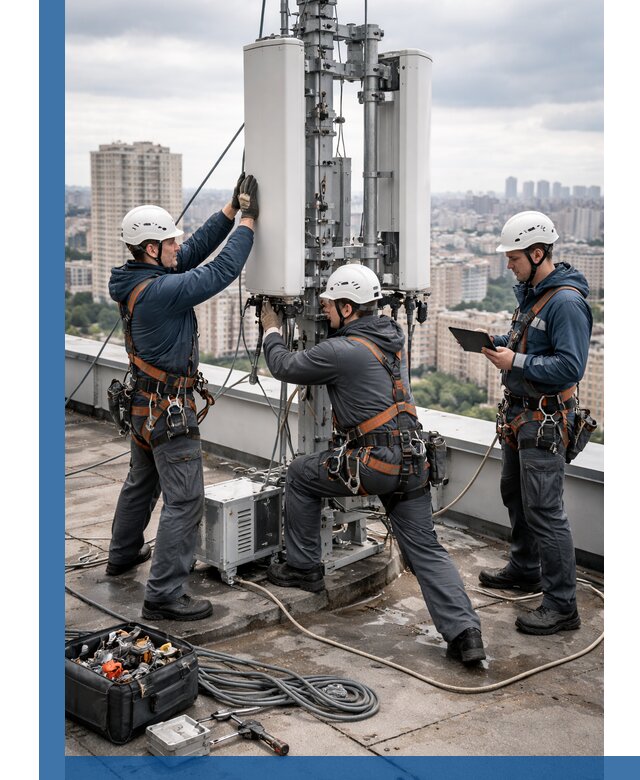 Монтаж антенн связи на крыше в Тихорецке с вводом в эксплуатацию