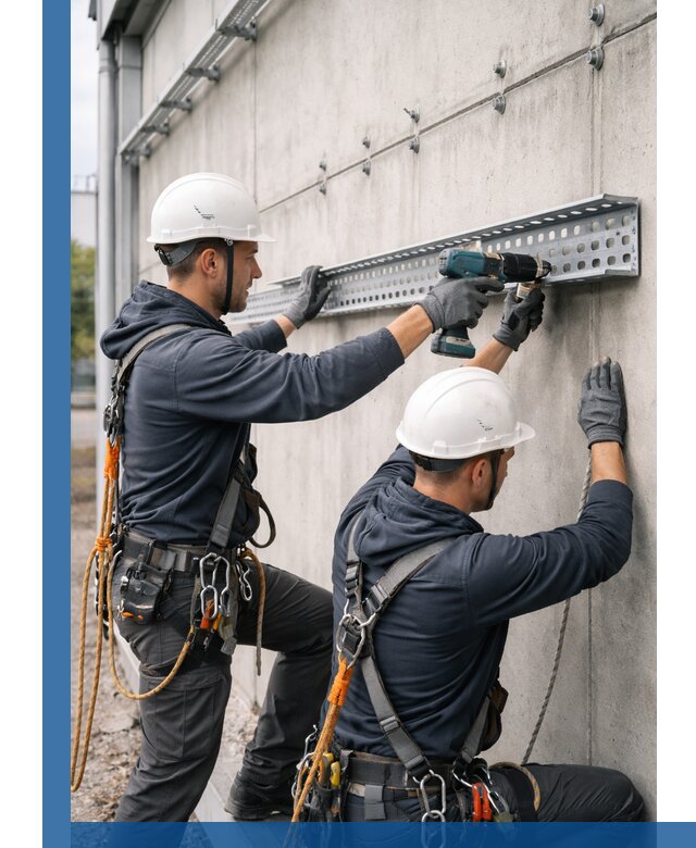 Монтаж кабельных лотков на фасаде зданий в Тихорецке с гарантией