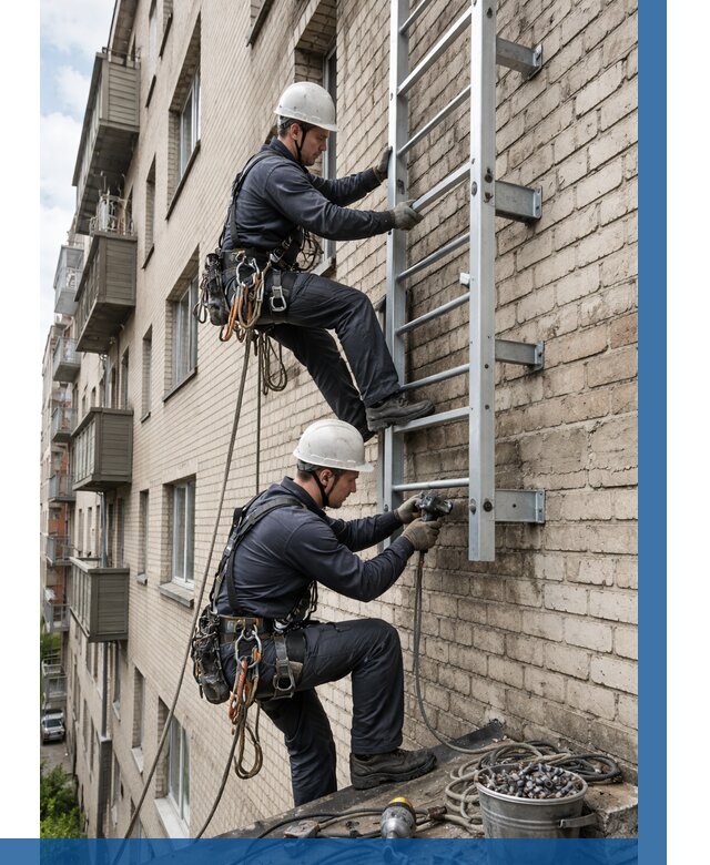 Монтаж пожарной лестницы в Тихорецке от 25768 р заказать у ВЫСОТНИК-Тхр