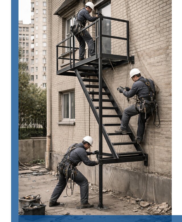 Монтаж пожарной лестницы в Тихорецке, установка и крепление