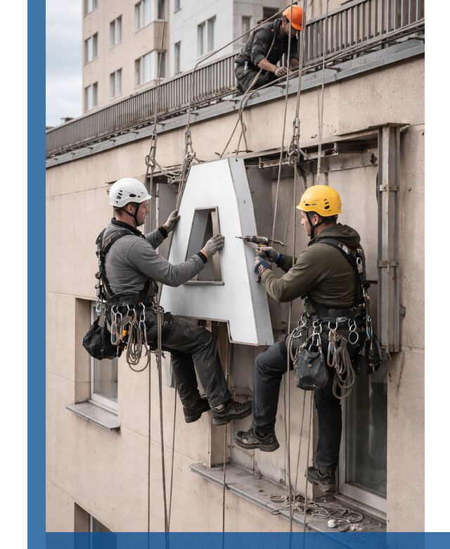 Ремонт и восстановление наружных вывесок на высоте в Тихорецке