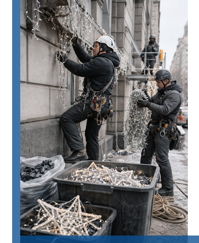 Демонтаж новогоднего оформления и гирлянд в Тихорецке