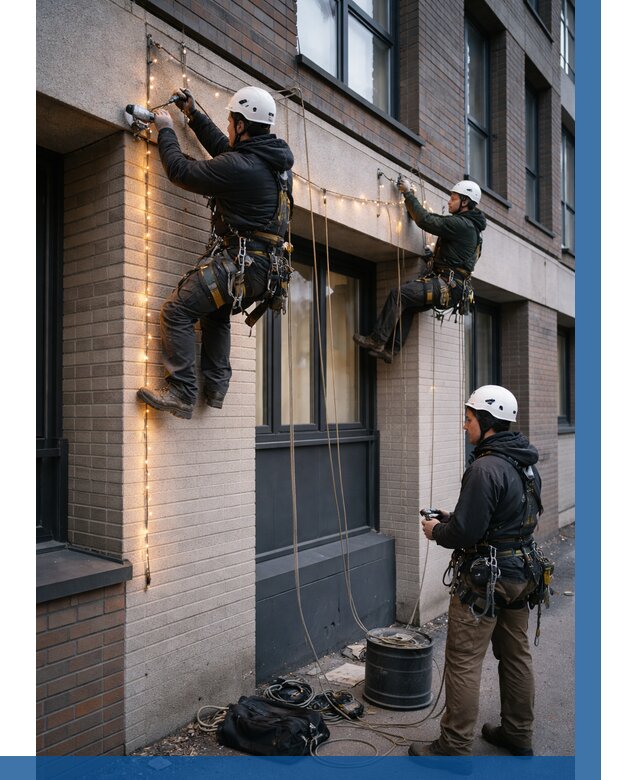 Монтаж гирлянд на фасаде в Тихорецке от 3607 р. | ВЫСОТНИК-Тхр