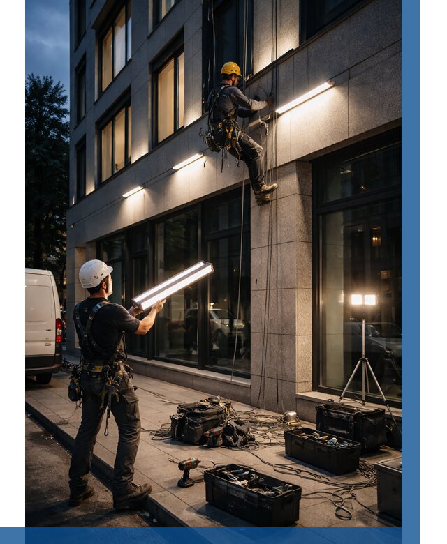 Монтаж архитектурной подсветки здания в Тихорецке от 2577 р.|ВЫСОТНИК-Тхр