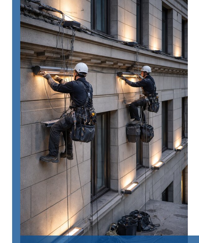 Монтаж архитектурной подсветки фасадов зданий в Тихорецке