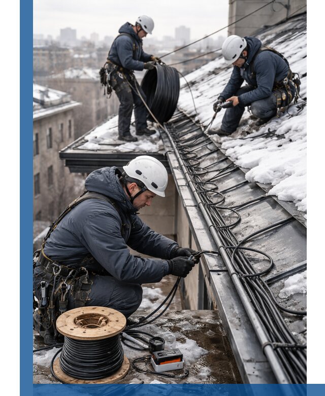 Монтаж греющего кабеля на кровле в Тихорецке под ключ