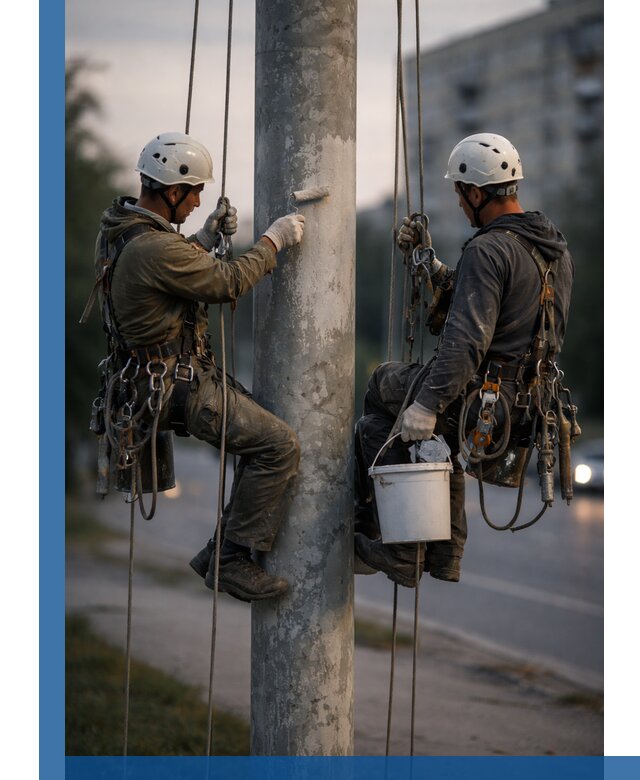 Покраска опор освещения и антикоррозийная защита в Тихорецке