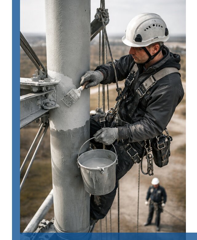 Покраска мачт связи в Тихорецке промышленными альпинистами