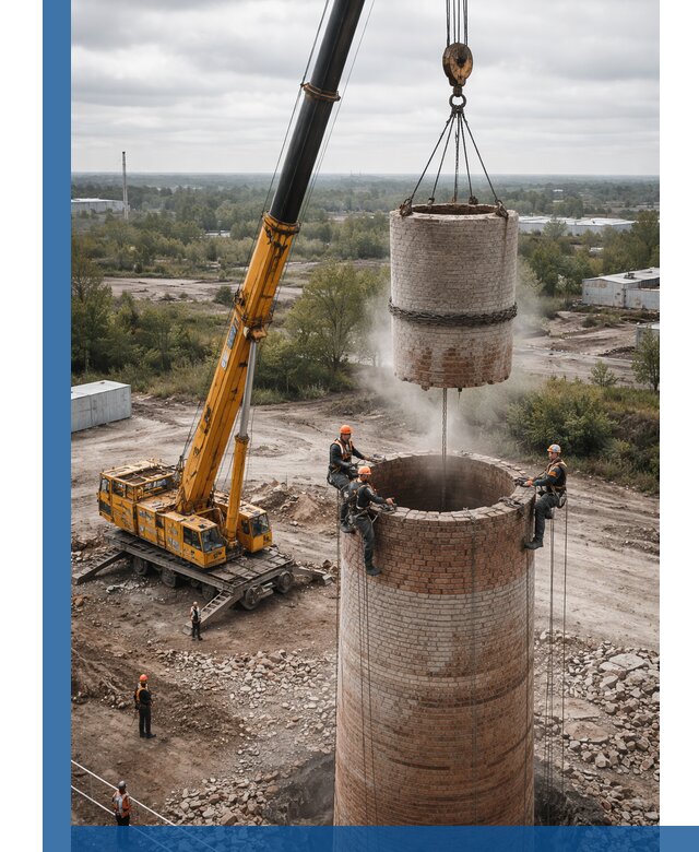 Демонтаж дымовой трубы в Тихорецке с гарантиями безопасности