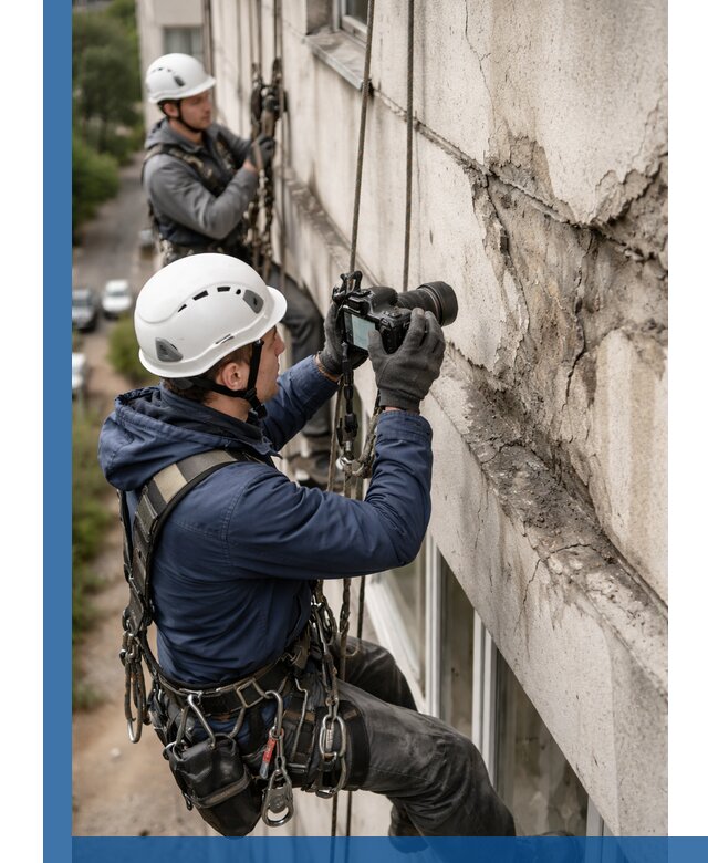 Фотофиксация дефектов фасада с высотной съемкой в Тихорецке