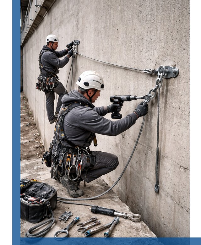 Монтаж анкерных линий высотной безопасности в Тихорецке