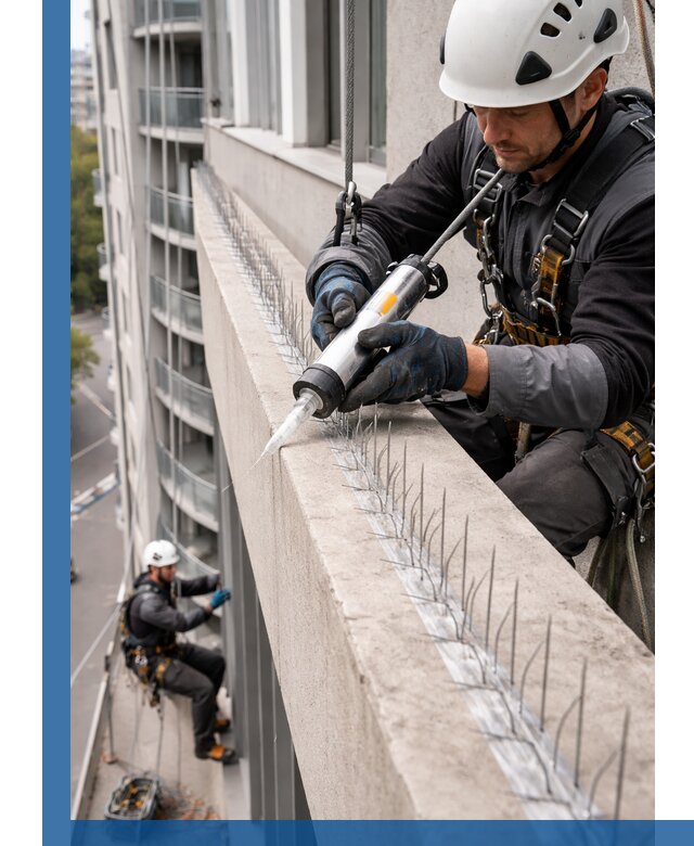 Установка шипов от птиц на фасадах и кровлях в Тихорецке